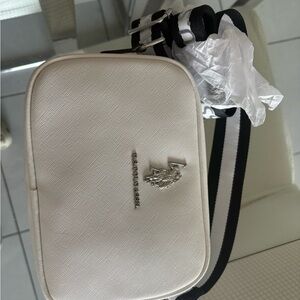 Emporio Armani Cream Crossbody Bag with Black Strap